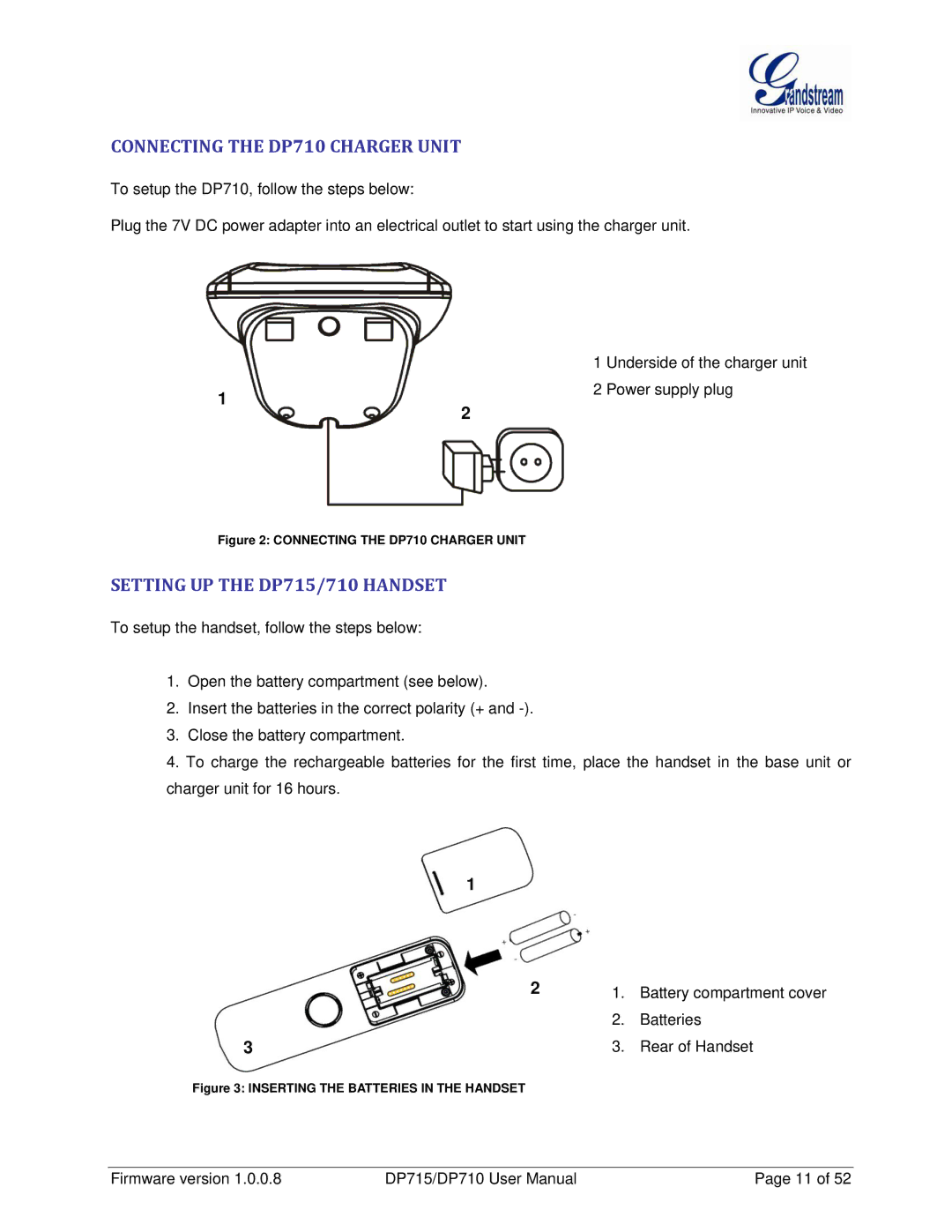 Grandstream Networks manual Connecting the DP710 Charger Unit, Setting UP the DP715/710 Handset 