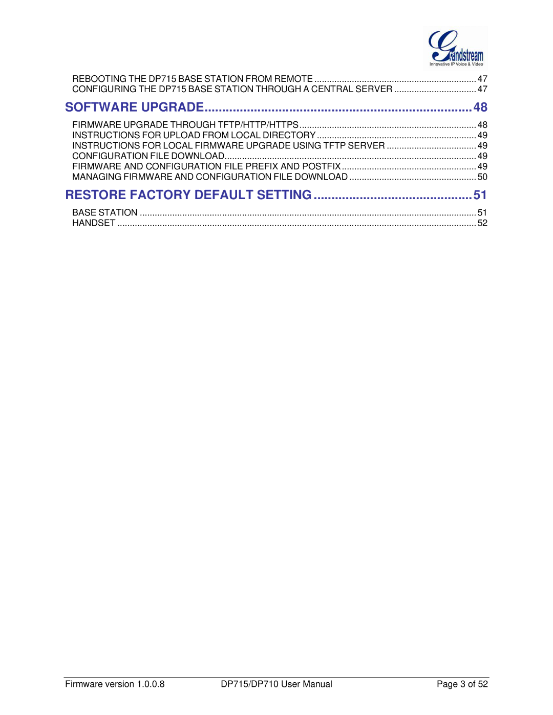 Grandstream Networks DP710 manual Software Upgrade 