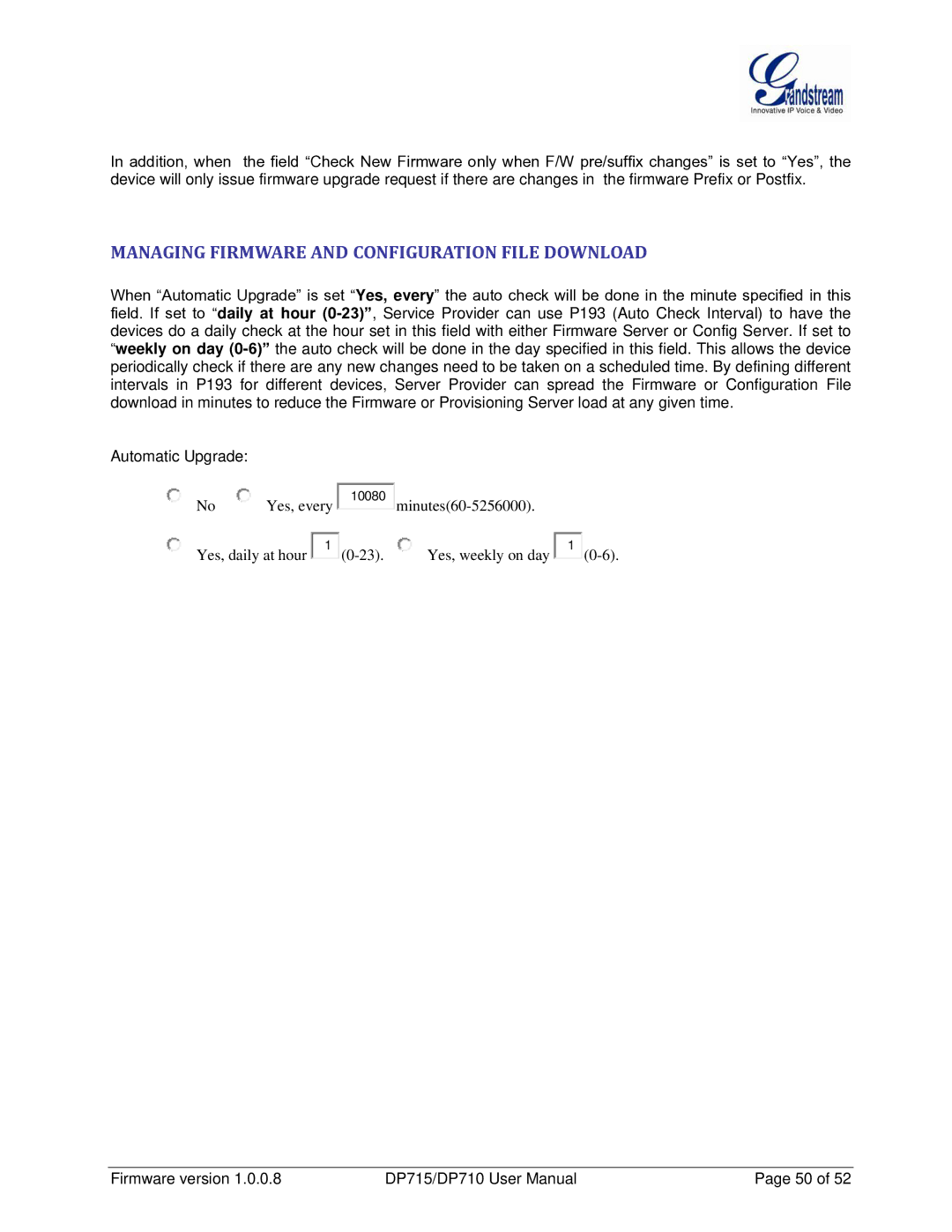 Grandstream Networks DP710 manual Managing Firmware and Configuration File Download 