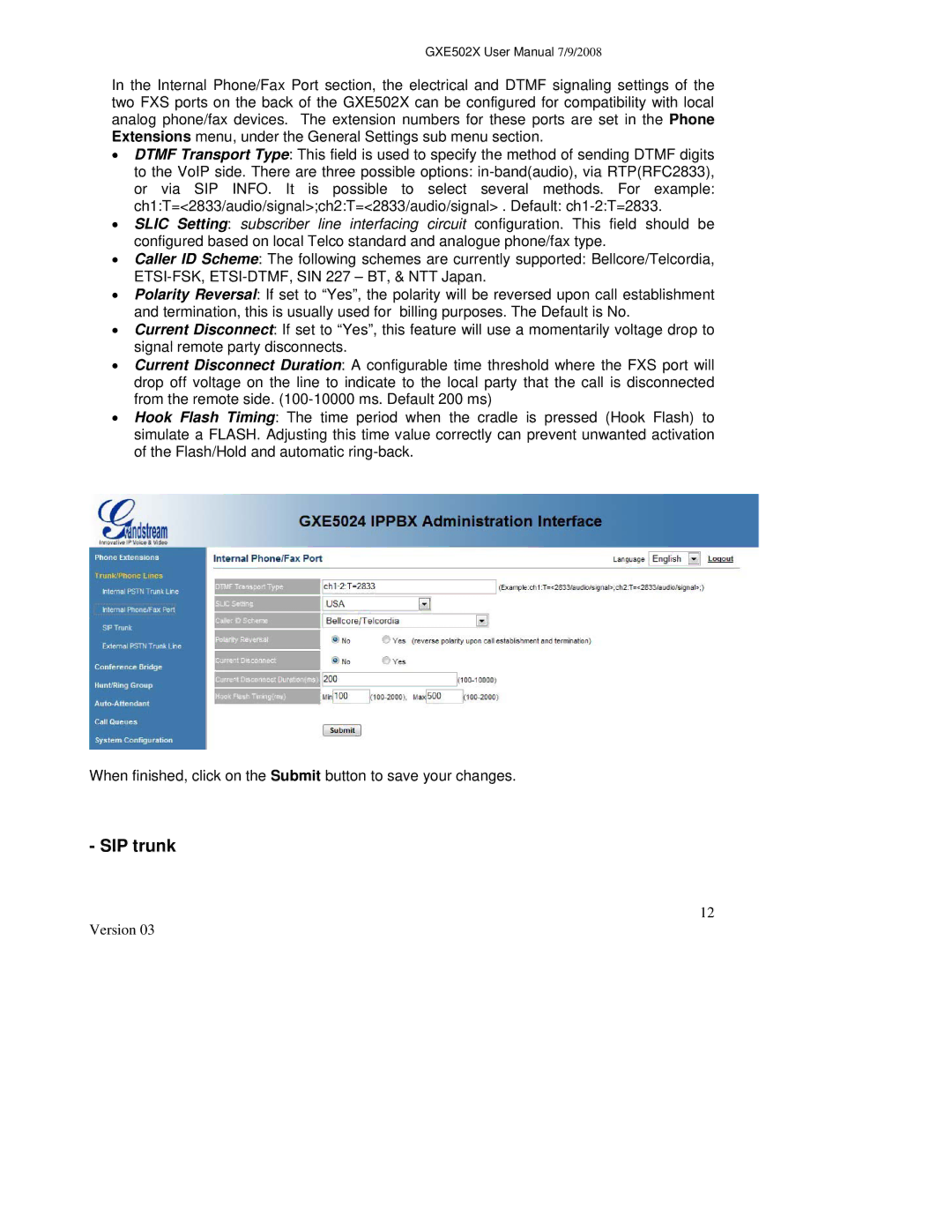 Grandstream Networks GXE502X user manual SIP trunk 