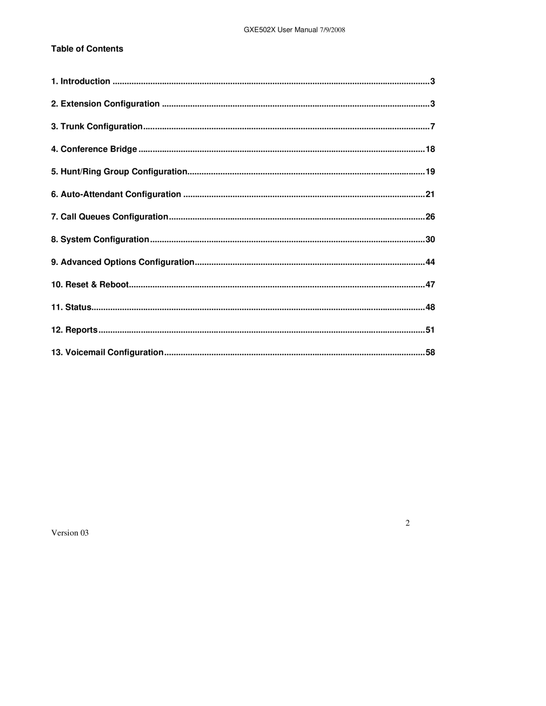 Grandstream Networks GXE502X user manual Table of Contents 