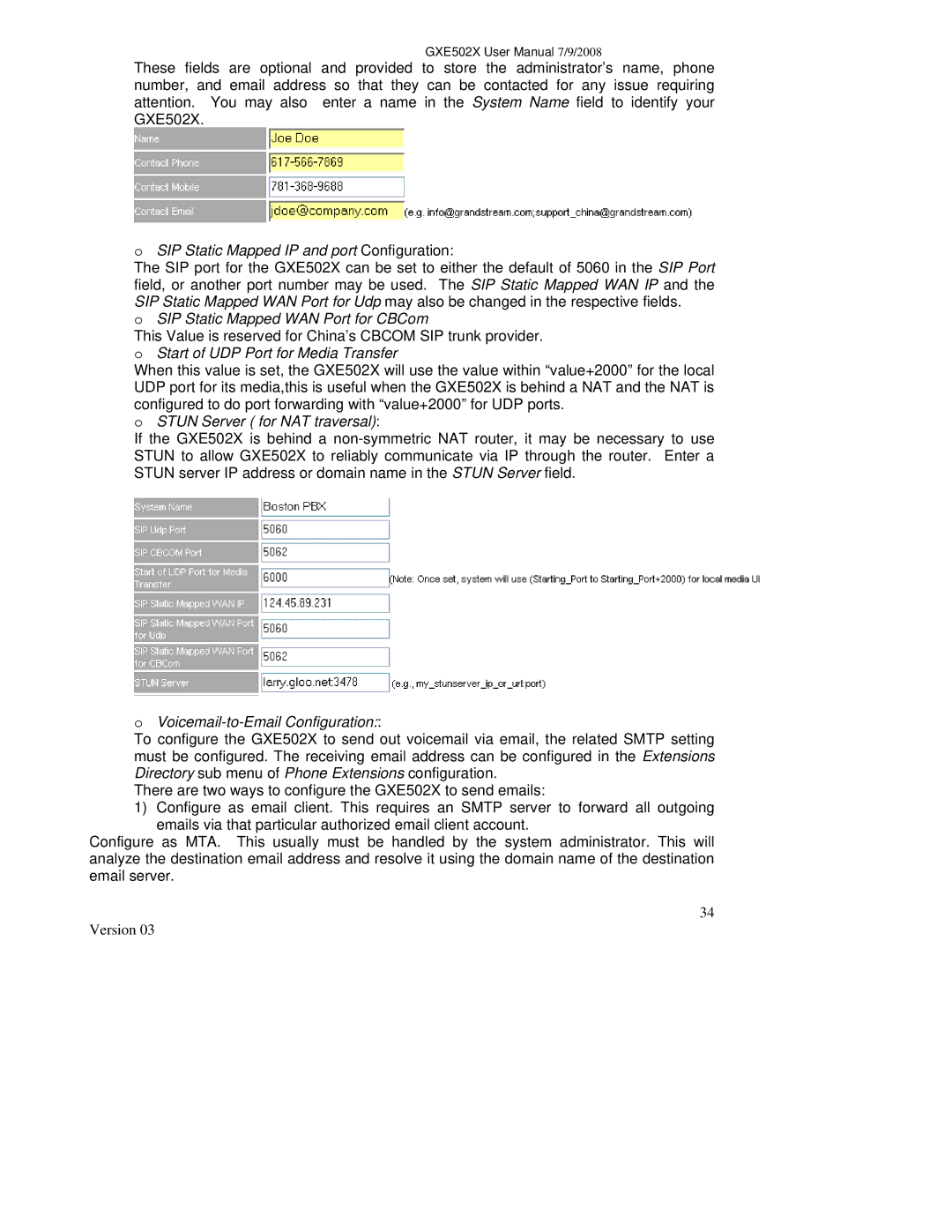 Grandstream Networks GXE502X user manual SIP Static Mapped IP and port Configuration, SIP Static Mapped WAN Port for CBCom 