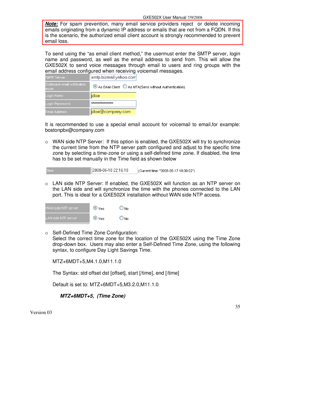 Grandstream Networks GXE502X user manual Self-Defined Time Zone Configuration, MTZ+6MDT+5, Time Zone 