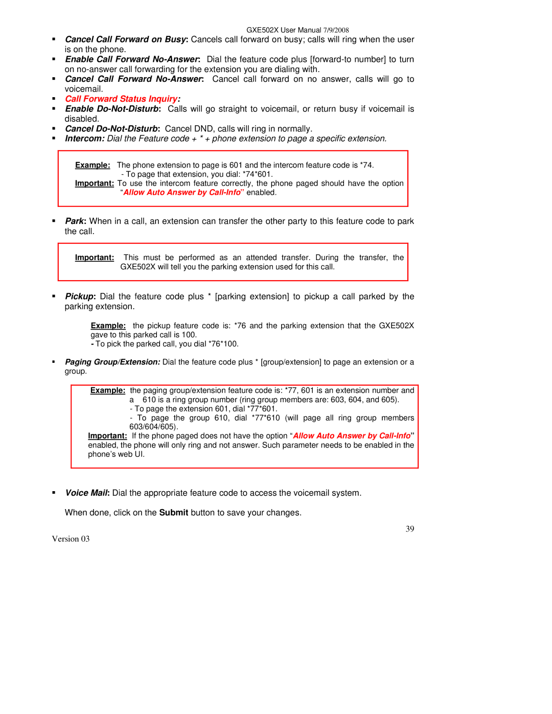 Grandstream Networks GXE502X user manual ƒ Call Forward Status Inquiry 