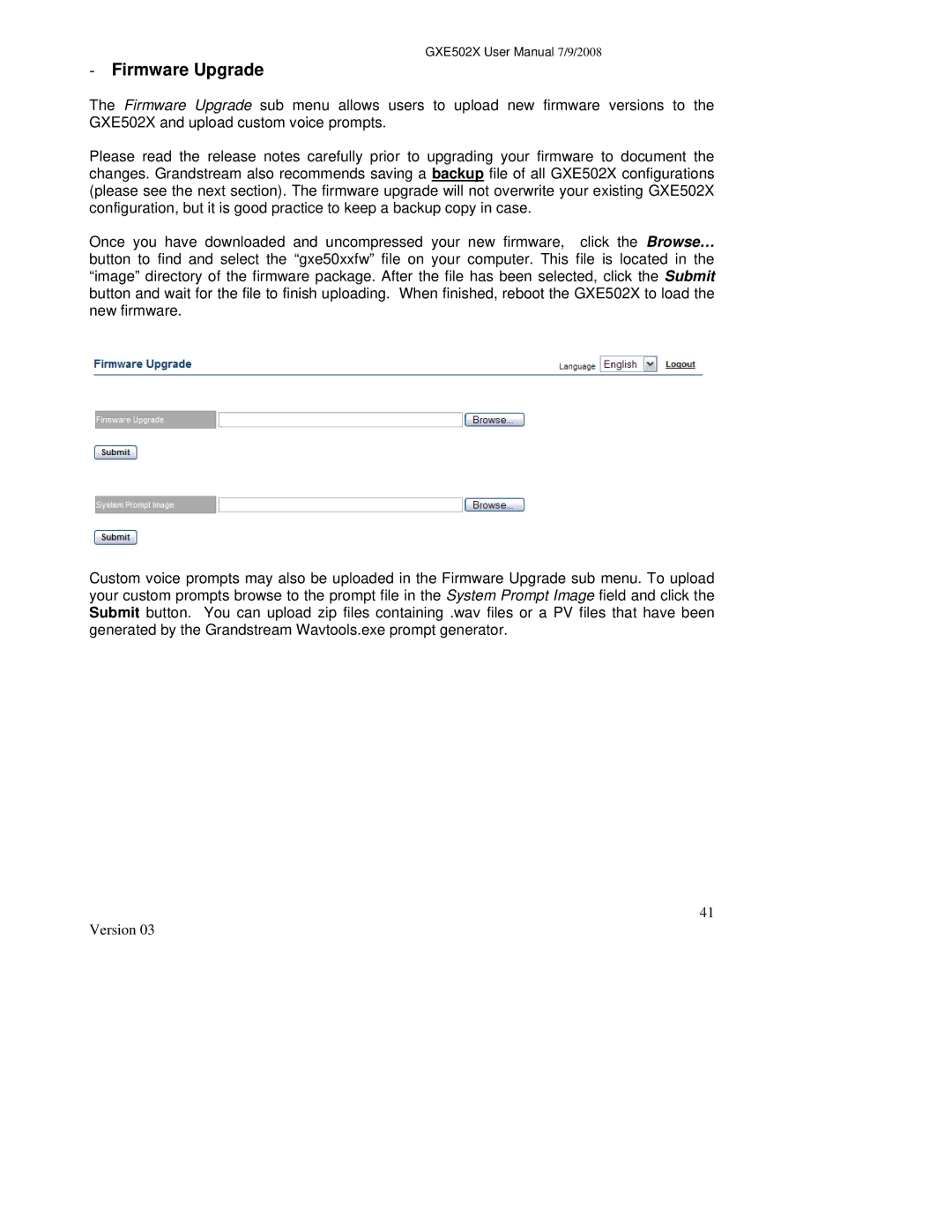 Grandstream Networks GXE502X user manual Firmware Upgrade 