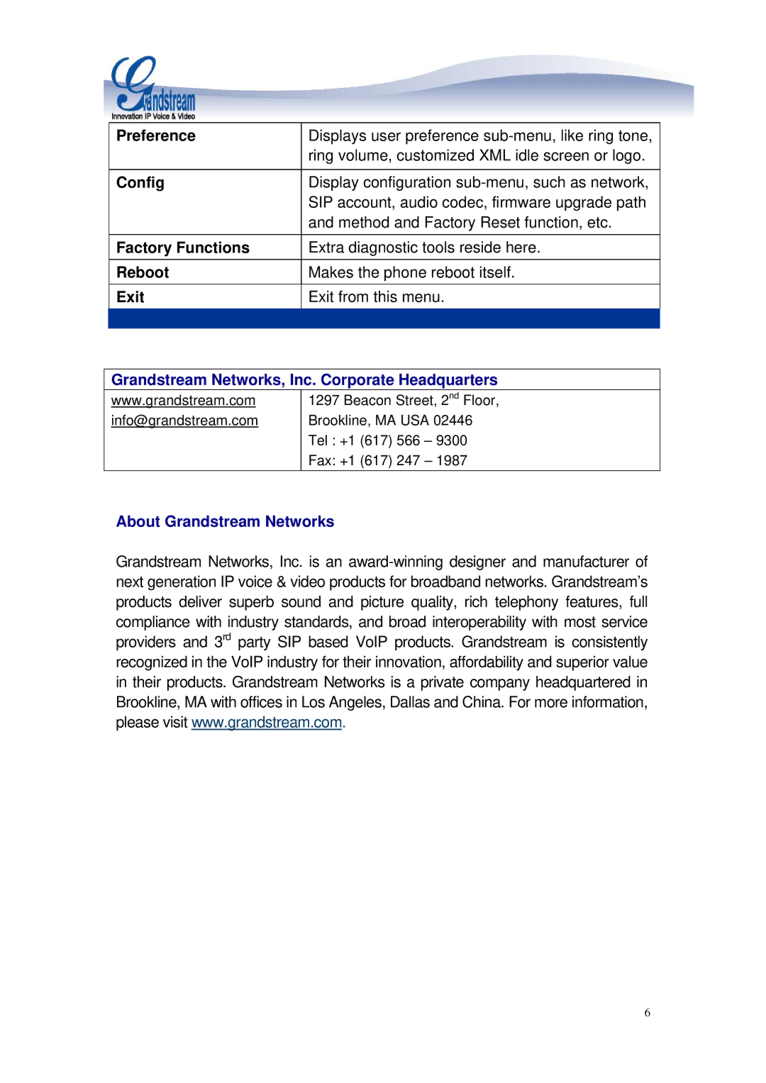 Grandstream Networks GXP-1200 manual Grandstream Networks, Inc. Corporate Headquarters, About Grandstream Networks 