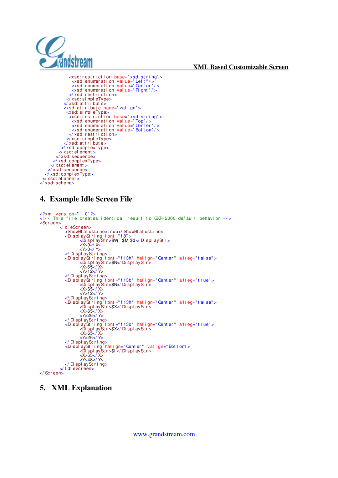 Grandstream Networks GXP-2000 manual Example Idle Screen File, XML Explanation 