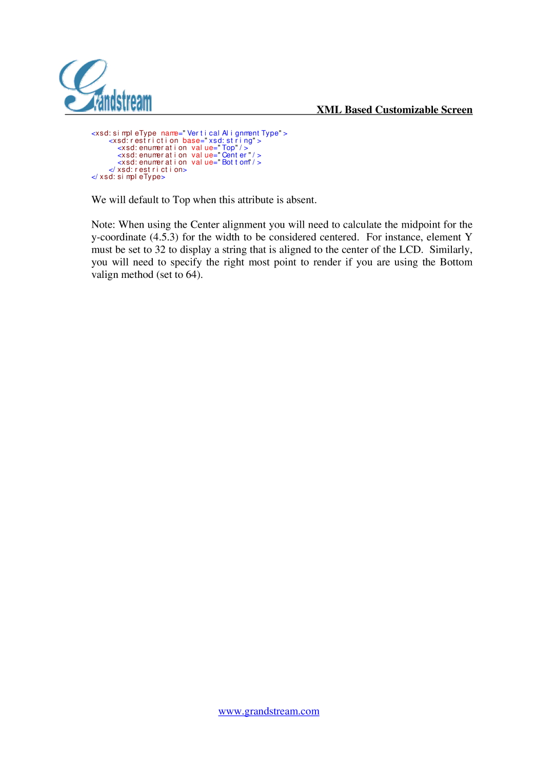 Grandstream Networks GXP-2000 manual We will default to Top when this attribute is absent 
