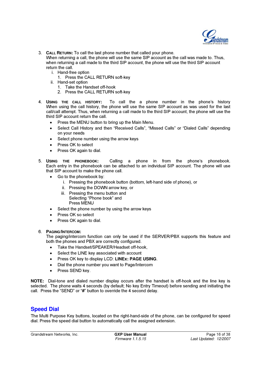 Grandstream Networks GXP-2010, GXP-1200 manual Speed Dial 