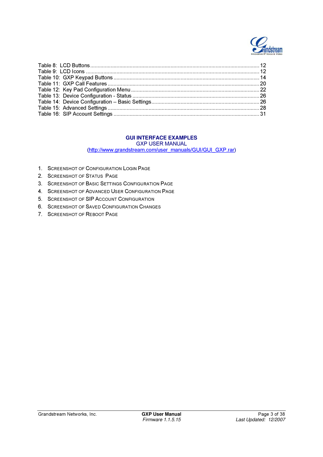 Grandstream Networks GXP-1200, GXP-2010 manual GUI Interface Examples 