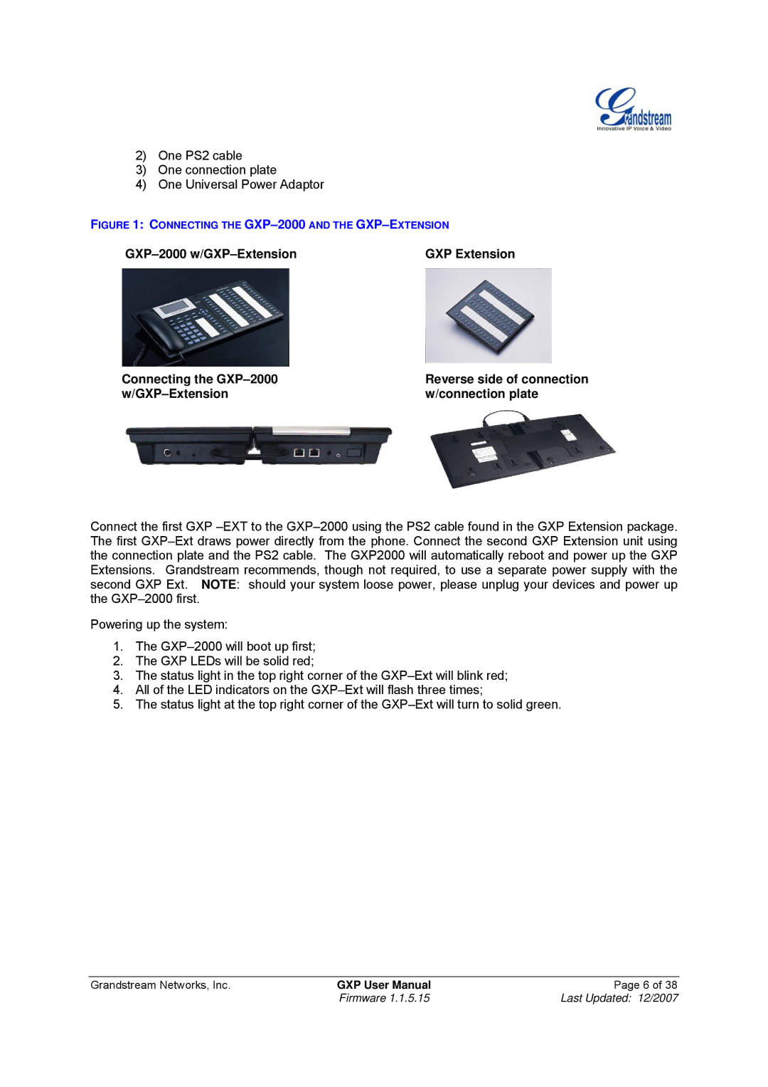 Grandstream Networks GXP-2010, GXP-1200 GXP-2000 w/GXP-Extension, Connecting the GXP-2000, GXP-Extension Connection plate 