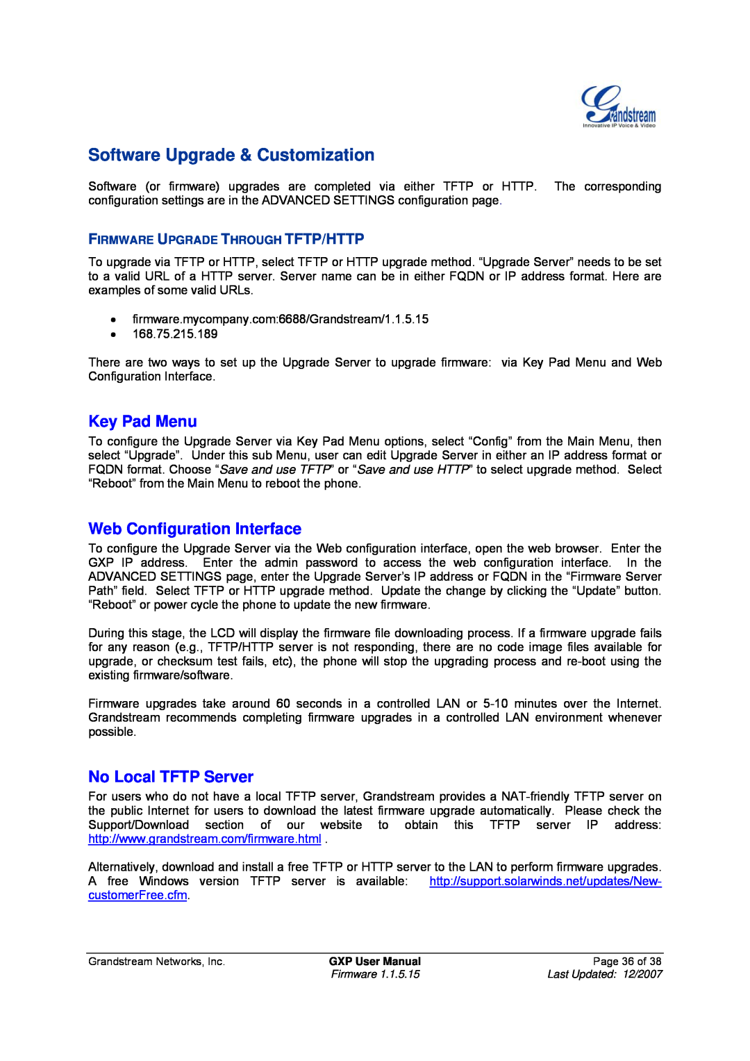 Grandstream Networks GXP-2010, GXP-1200 manual Software Upgrade & Customization, Key Pad Menu, Web Configuration Interface 