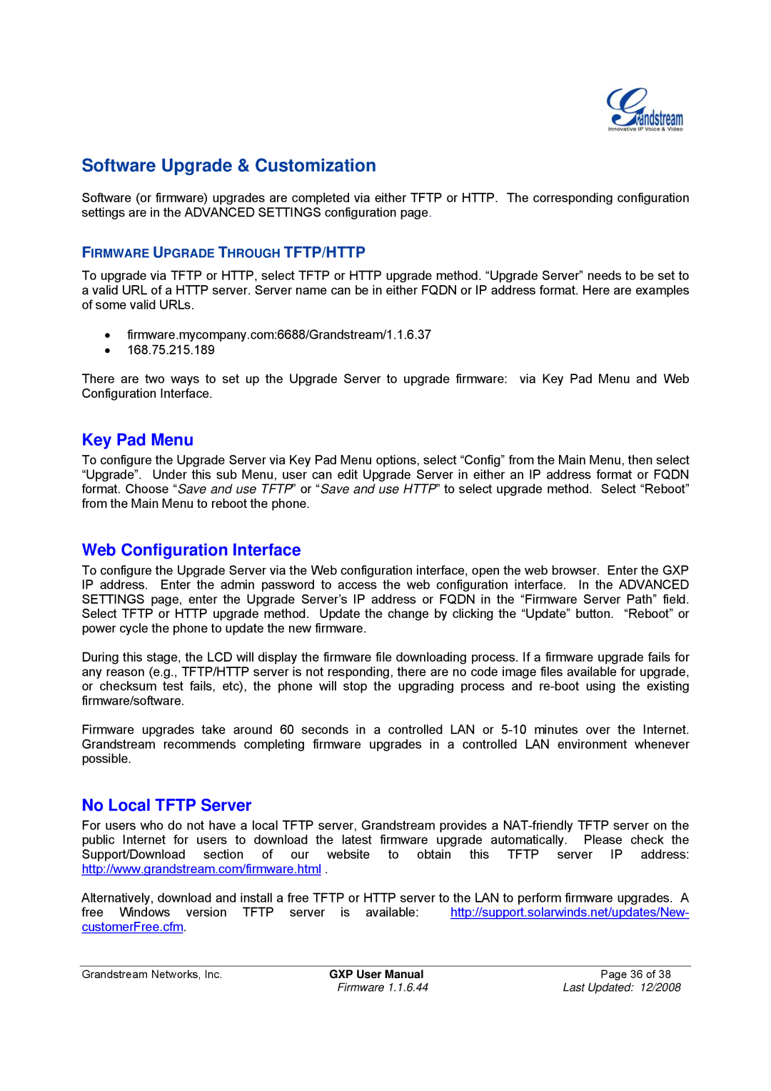 Grandstream Networks GXP-280 manual Software Upgrade & Customization, Key Pad Menu, Web Configuration Interface 