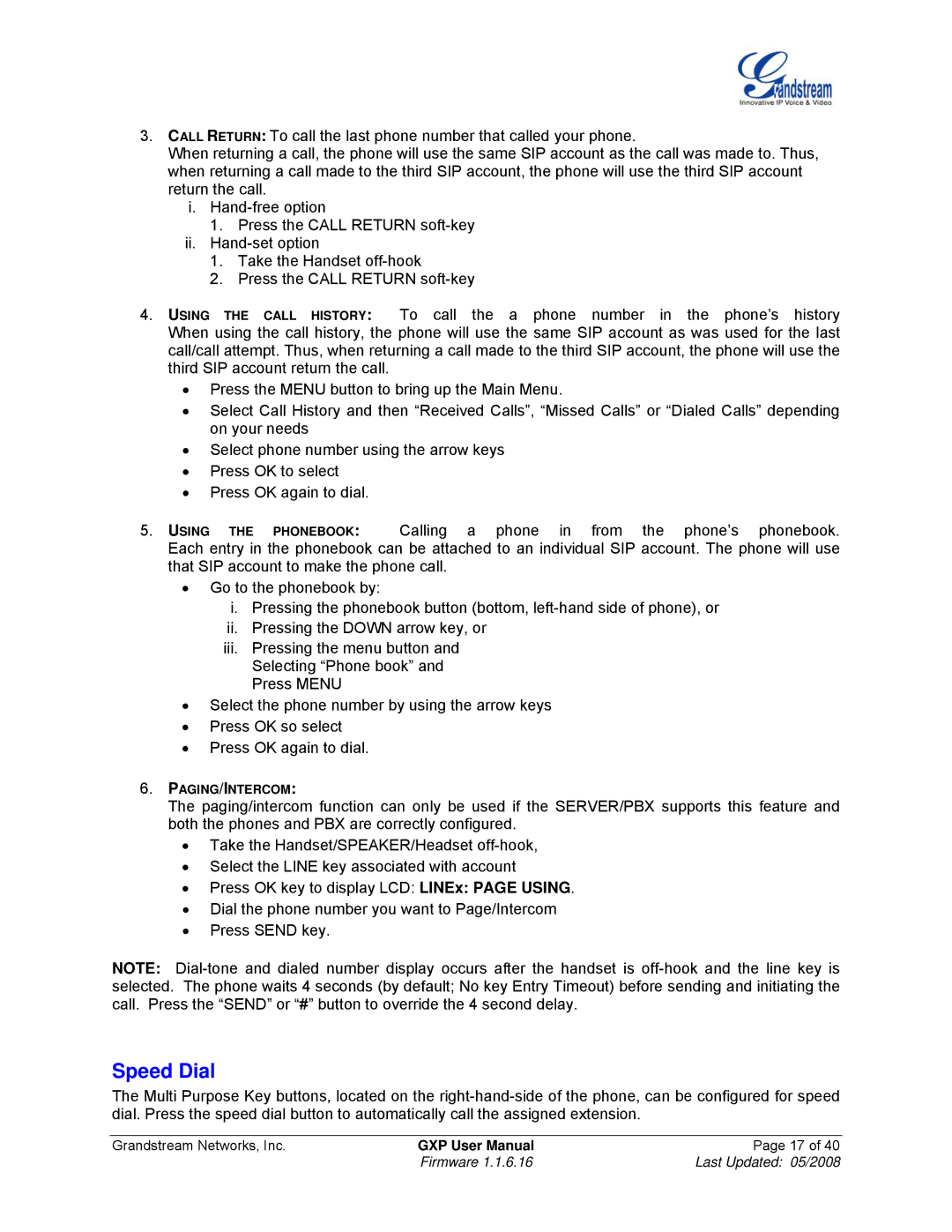 Grandstream Networks GXP Series manual Speed Dial 