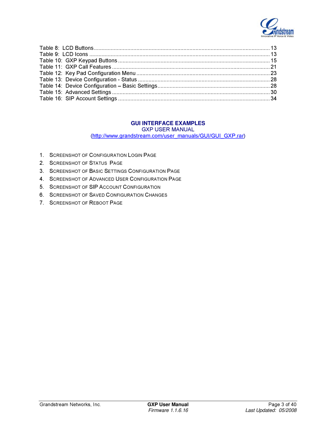 Grandstream Networks GXP Series manual GUI Interface Examples 