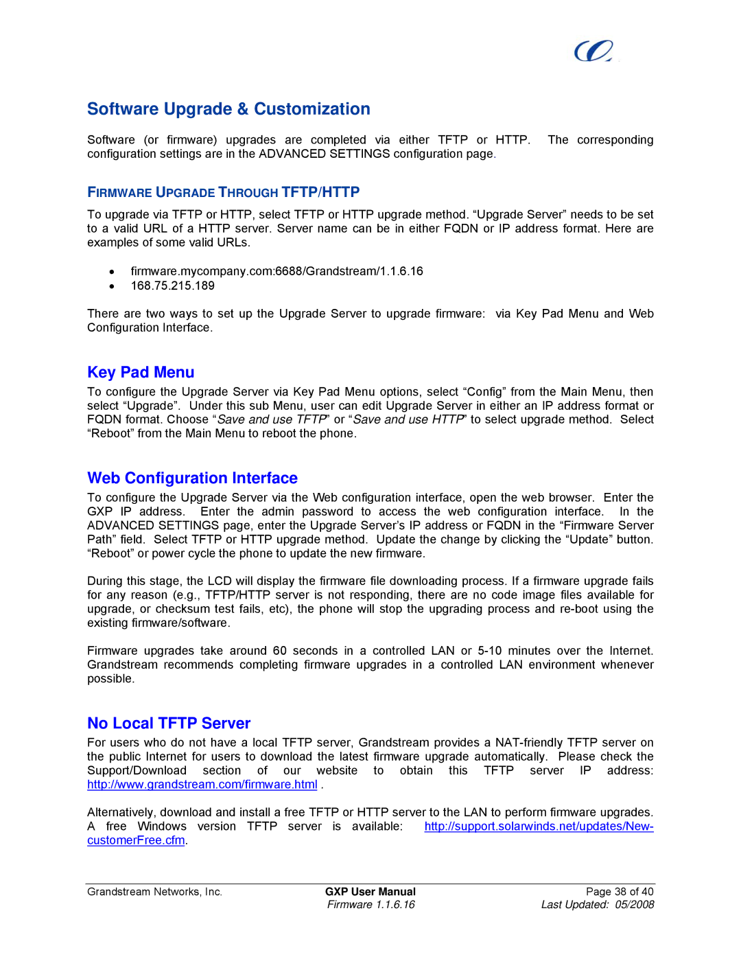 Grandstream Networks GXP Series manual Software Upgrade & Customization, Key Pad Menu, Web Configuration Interface 