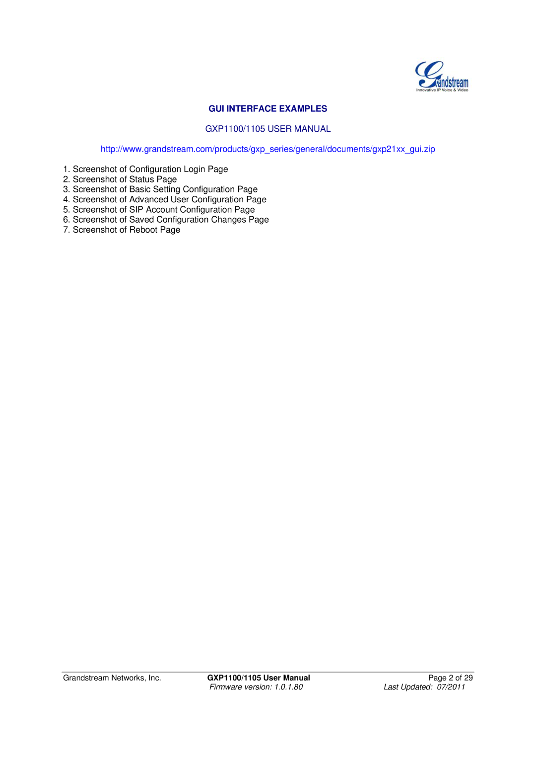 Grandstream Networks GXP1100/1105 manual GUI Interface Examples 