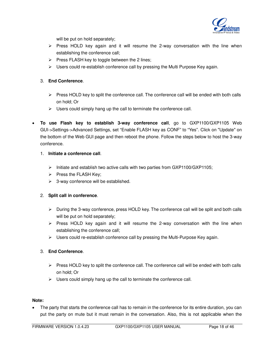 Grandstream Networks GXP1105, GXP1100 user manual End Conference 