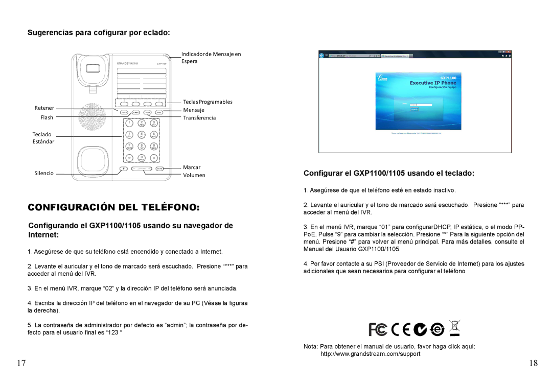 Grandstream Networks GXP1100, GXP1105 warranty Configuración DEL Teléfono, Sugerencias para cofigurar por eclado 