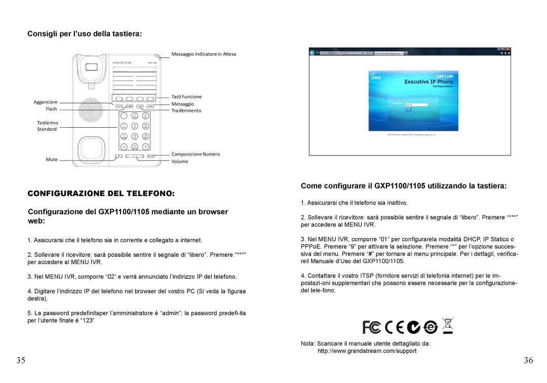 Grandstream Networks GXP1105, GXP1100 warranty Consigli per l’uso della tastiera, Configurazione DEL Telefono 