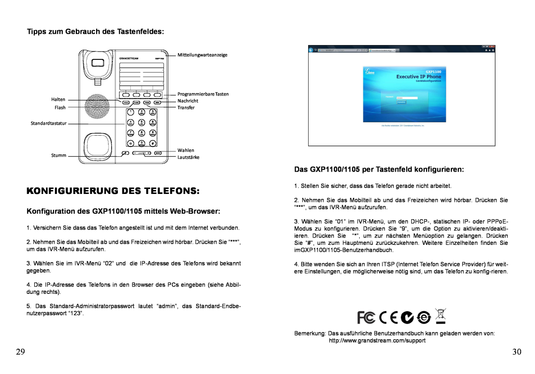 Grandstream Networks GXP1100, GXP1105 warranty Konfigurierung Des Telefons, Tipps zum Gebrauch des Tastenfeldes 