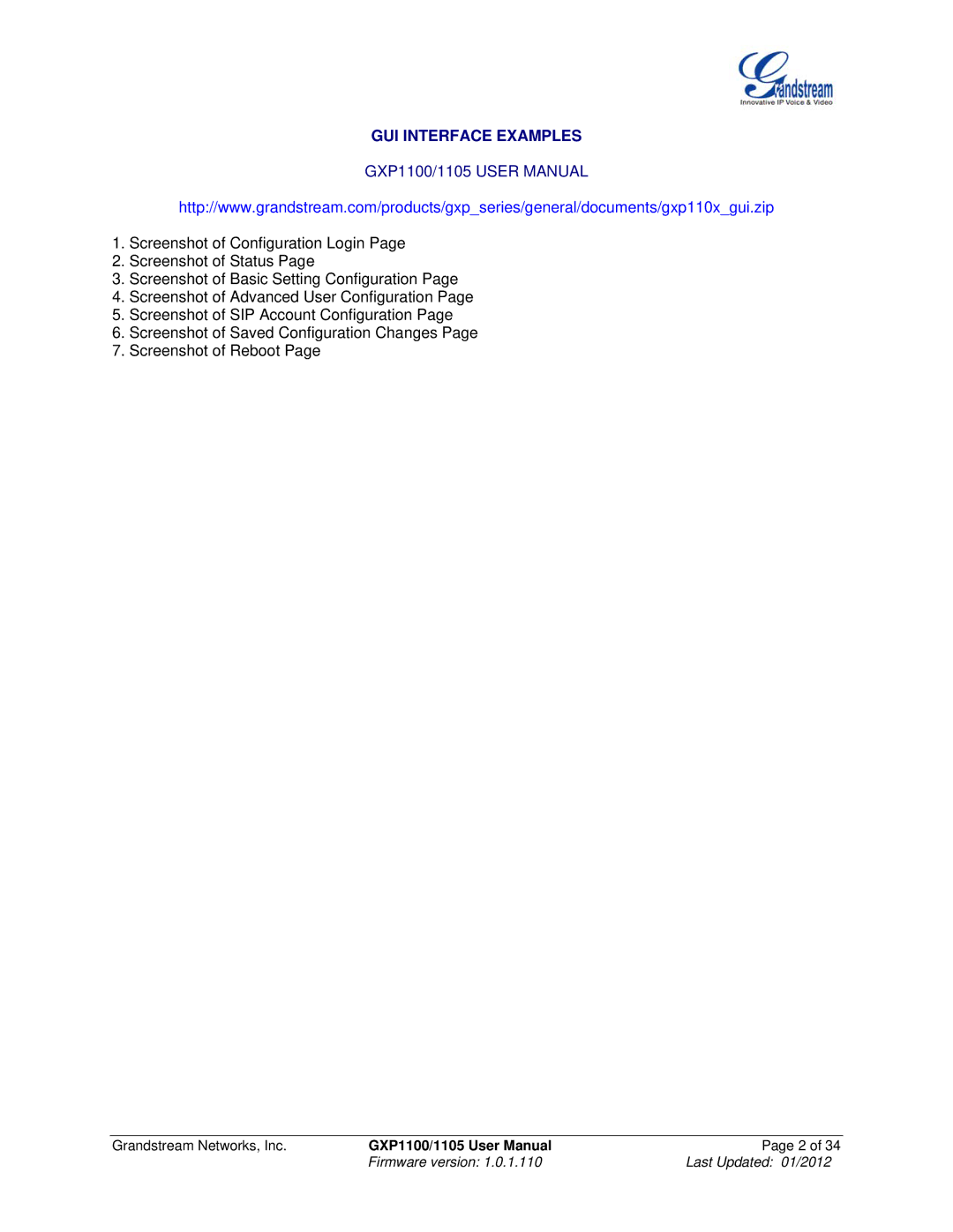 Grandstream Networks GXP11O5 manual GUI Interface Examples 