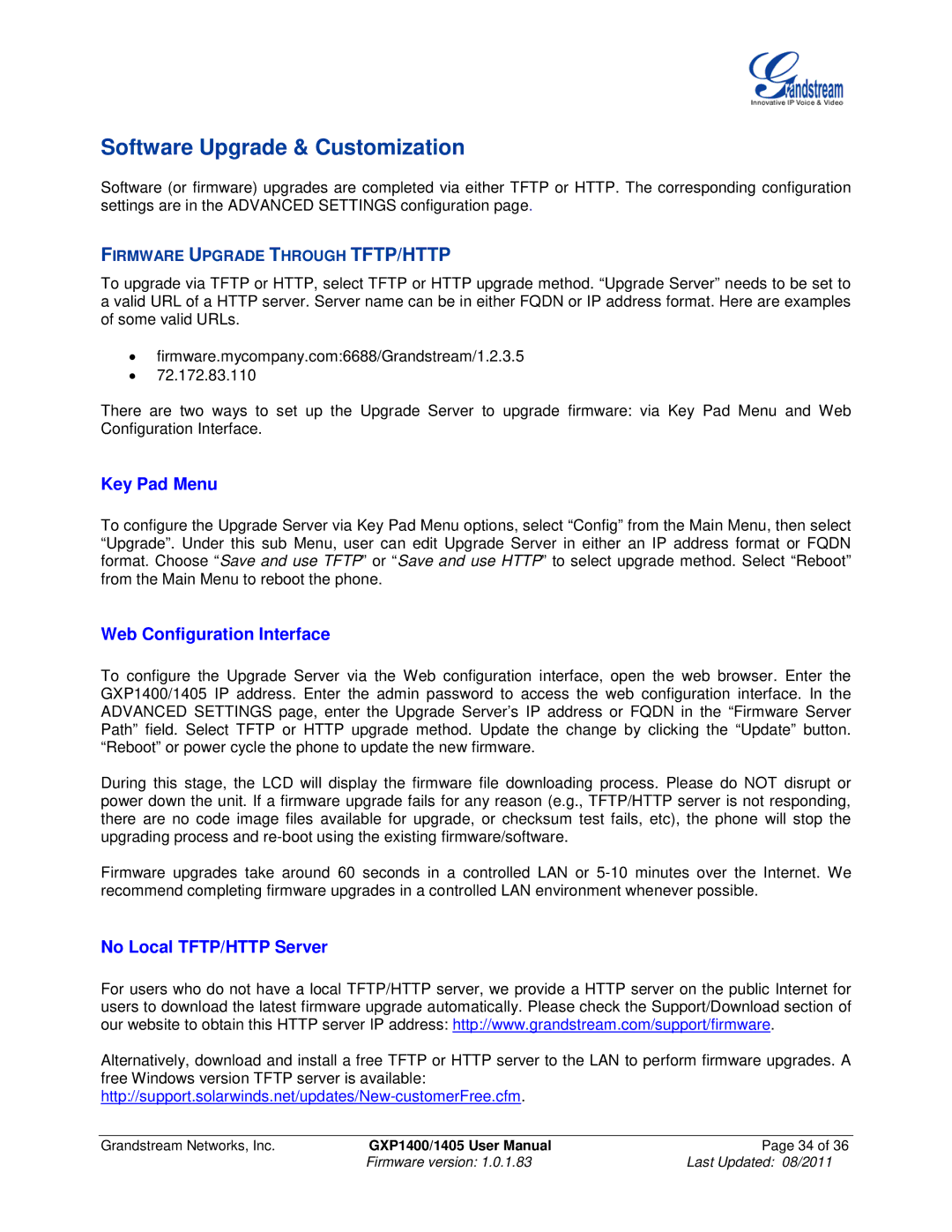 Grandstream Networks GXP1405, GXP1400 Software Upgrade & Customization, Key Pad Menu, Web Configuration Interface 