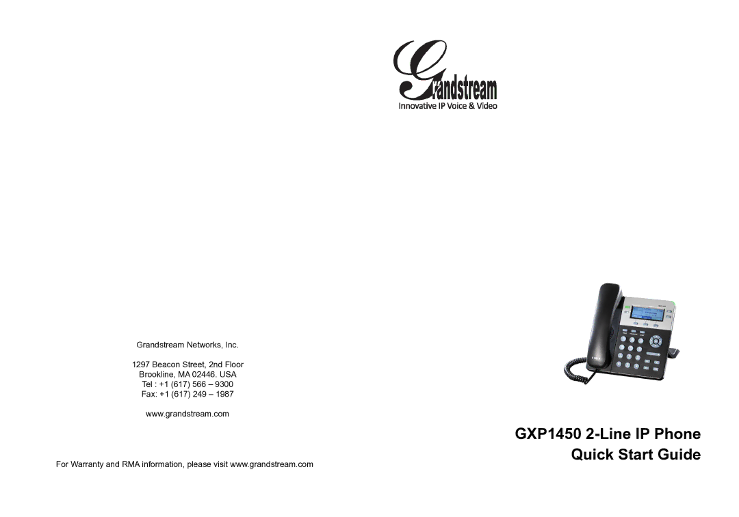 Grandstream Networks warranty GXP1450 2-Line IP Phone Quick Start Guide 