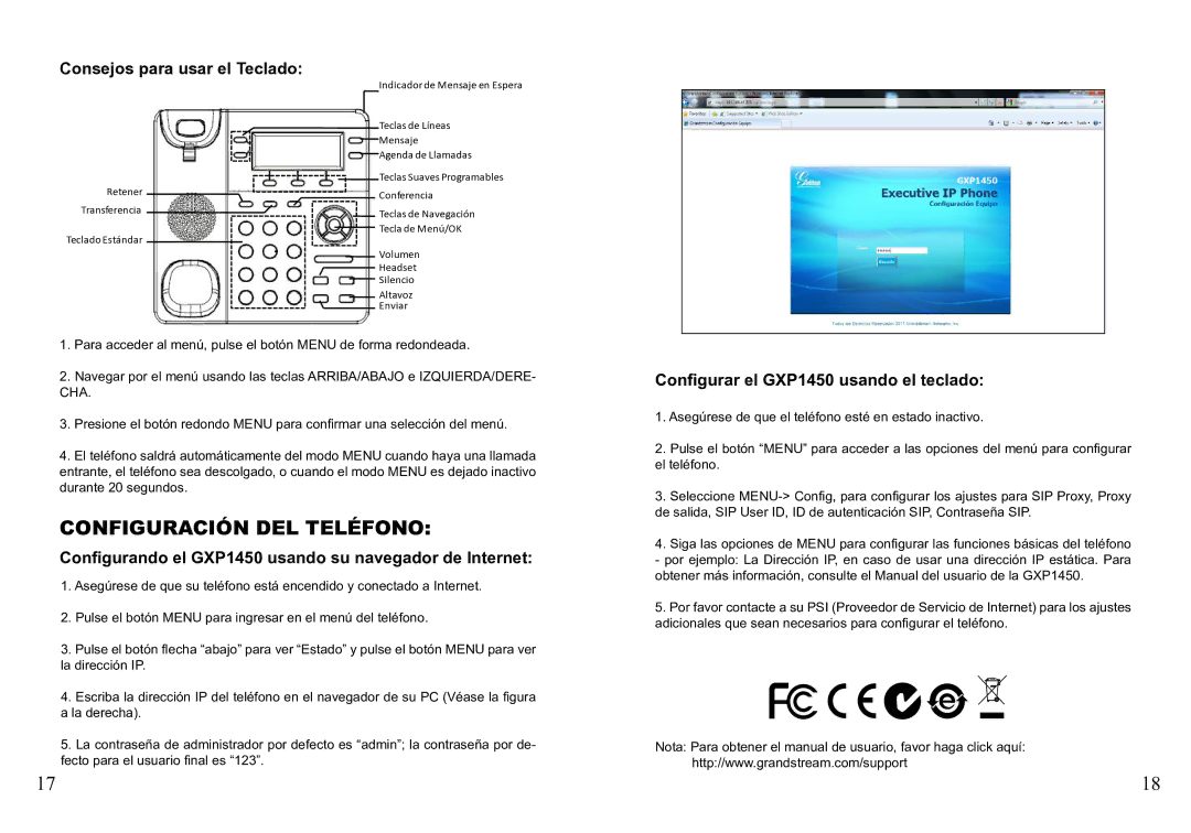 Grandstream Networks warranty Consejos para usar el Teclado, Configurando el GXP1450 usando su navegador de Internet 