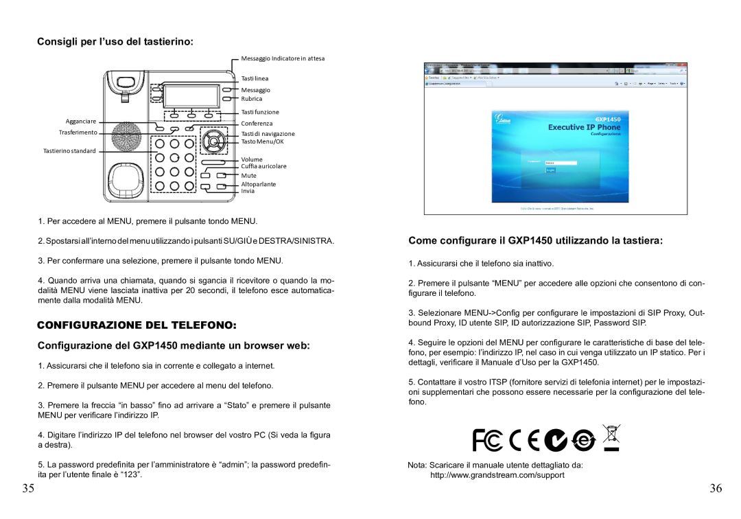 Grandstream Networks GXP1450 warranty Consigli per l’uso del tastierino, Configurazione DEL Telefono 