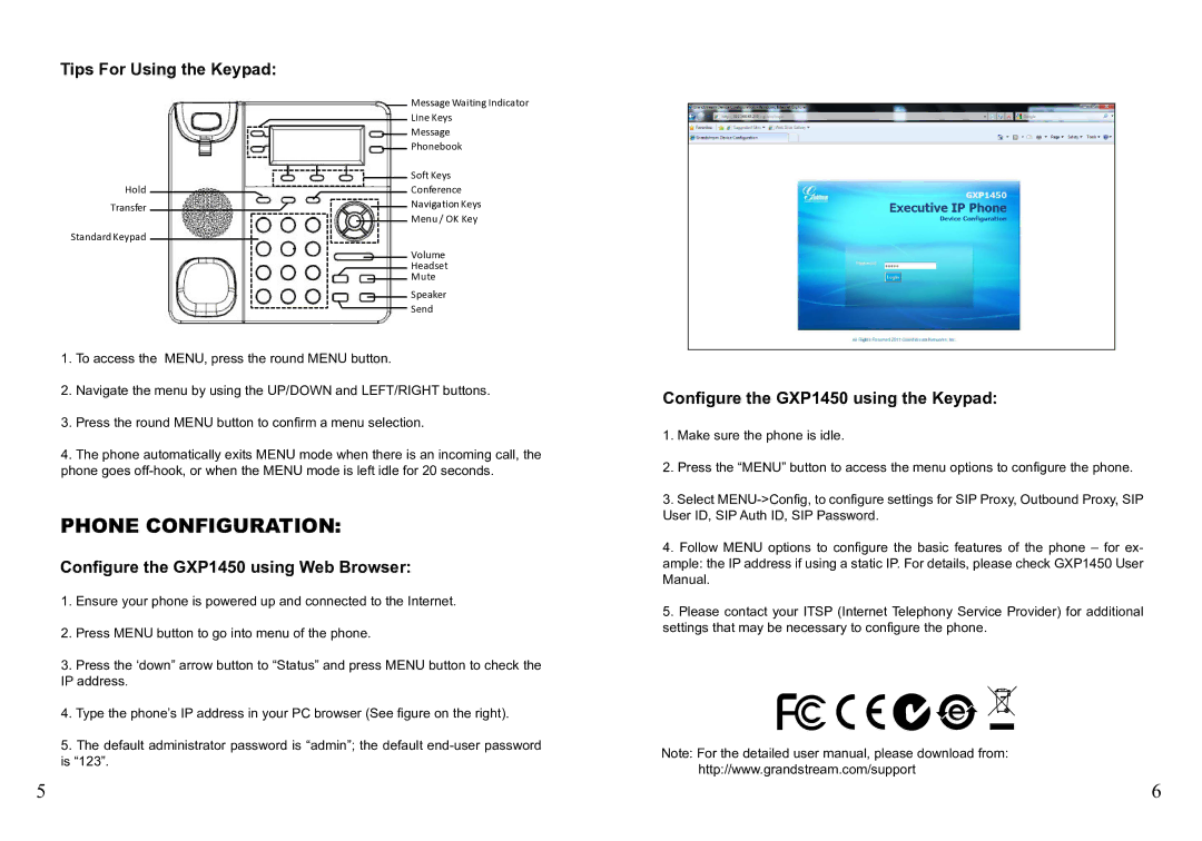 Grandstream Networks warranty Tips For Using the Keypad, Configure the GXP1450 using Web Browser 