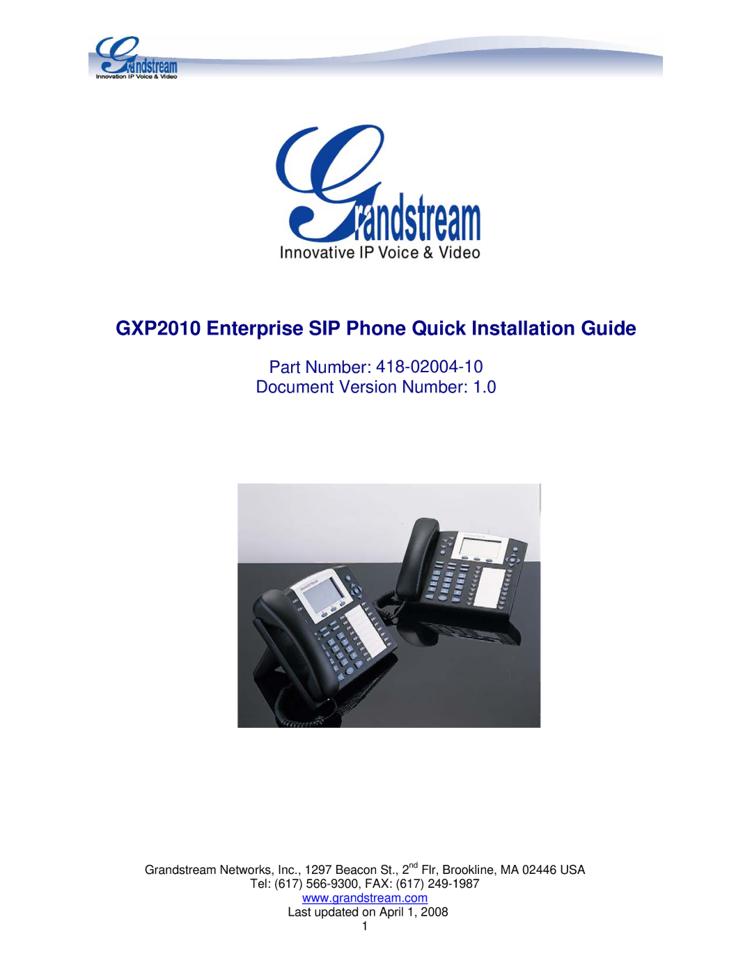 Grandstream Networks manual GXP2010 Enterprise SIP Phone Quick Installation Guide 