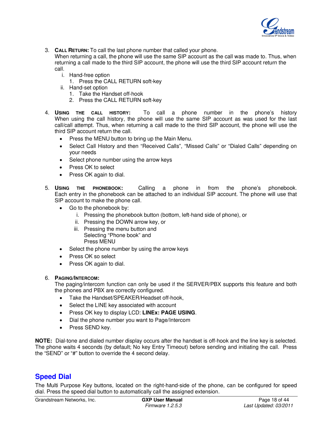 Grandstream Networks GXP2000, GXP2020, GXP280/GXP285, GXP2010, GXP1200 user manual Speed Dial 