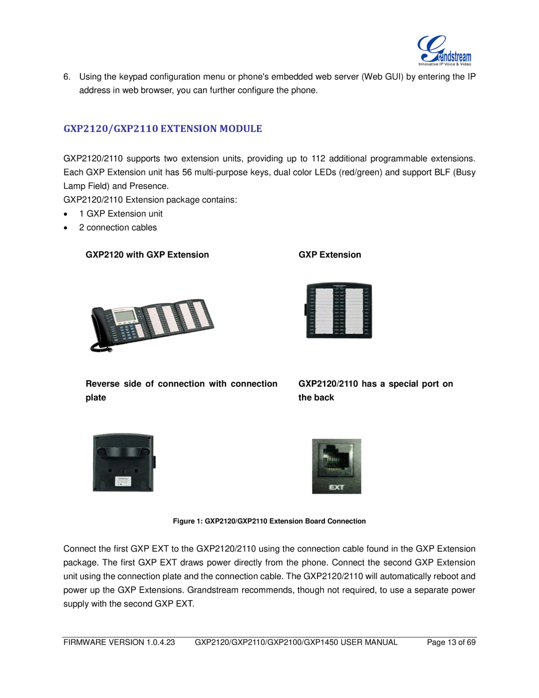 Grandstream Networks GXP1450, GXP2100 GXP2120/GXP2110 Extension Module, GXP2120/GXP2110 Extension Board Connection 