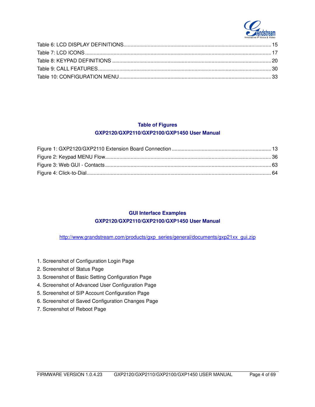 Grandstream Networks GXP1450, GXP2110, GXP2100 user manual Table of Figures 