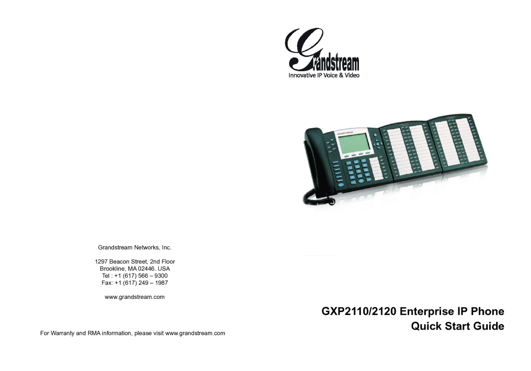 Grandstream Networks warranty GXP2110/2120 Enterprise IP Phone Quick Start Guide 