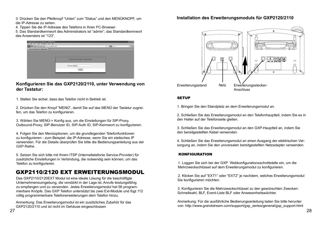 Grandstream Networks GXP2110/2120 EXT Erweiterungsmodul, Installation des Erweiterungsmoduls für GXP2120/2110, Setup 