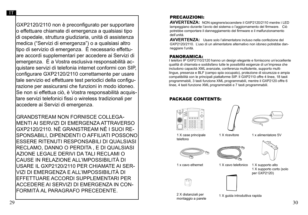 Grandstream Networks GXP2110 warranty Precauzioni, Panoramica 