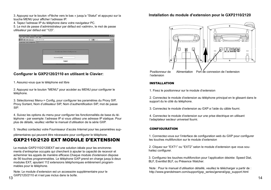 Grandstream Networks warranty GXP2110/2120 EXT module d’extension, Configurer le GXP2120/2110 en utilisant le Clavier 