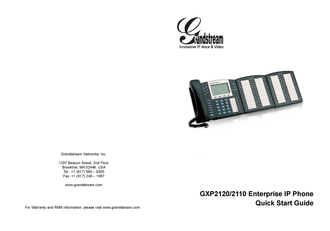 Grandstream Networks warranty GXP2120/2110 Enterprise IP Phone Quick Start Guide 