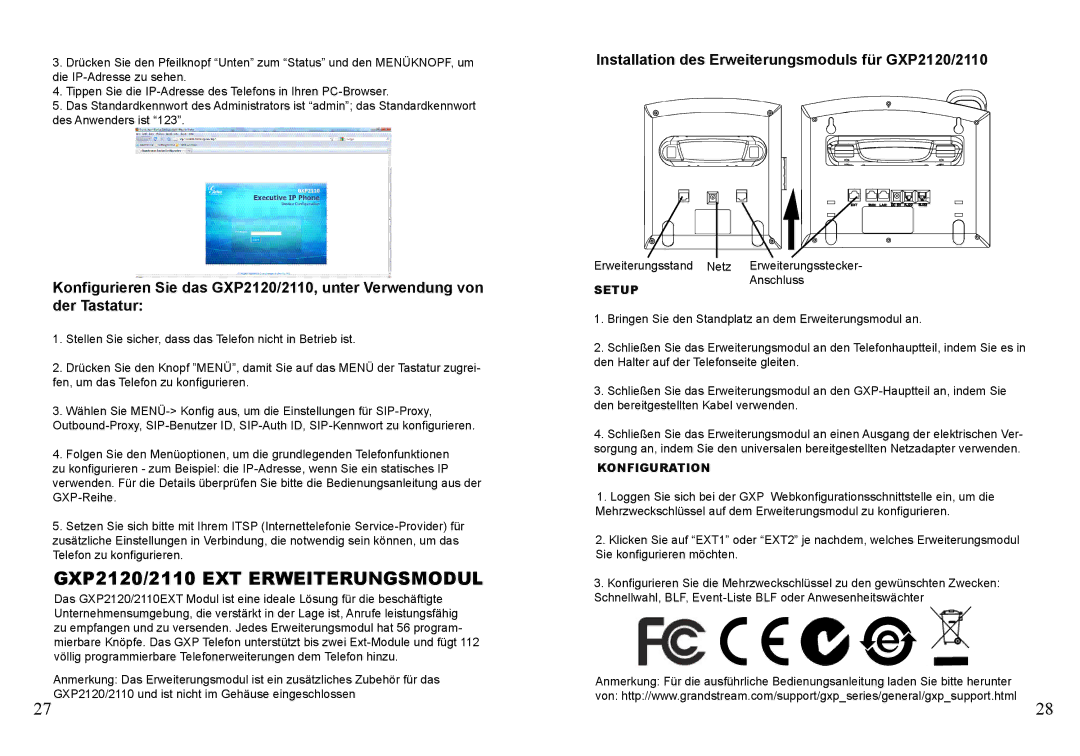 Grandstream Networks GXP2120/2110 EXT Erweiterungsmodul, Installation des Erweiterungsmoduls für GXP2120/2110, Setup 