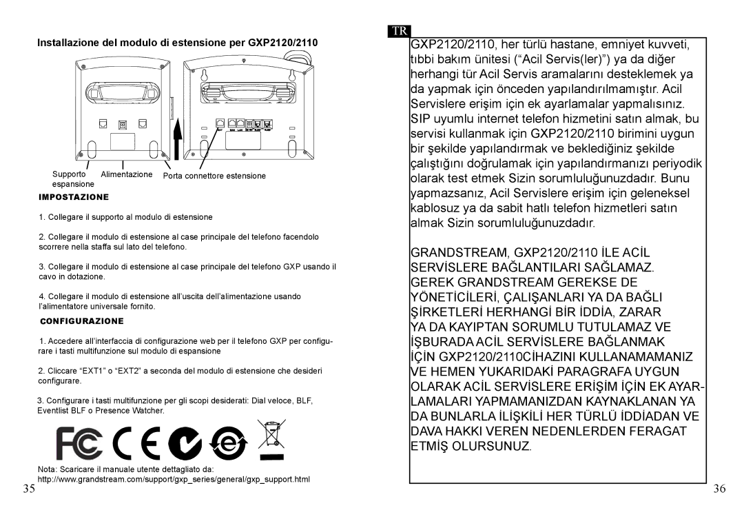 Grandstream Networks GXP2120 warranty Impostazione, Configurazione 