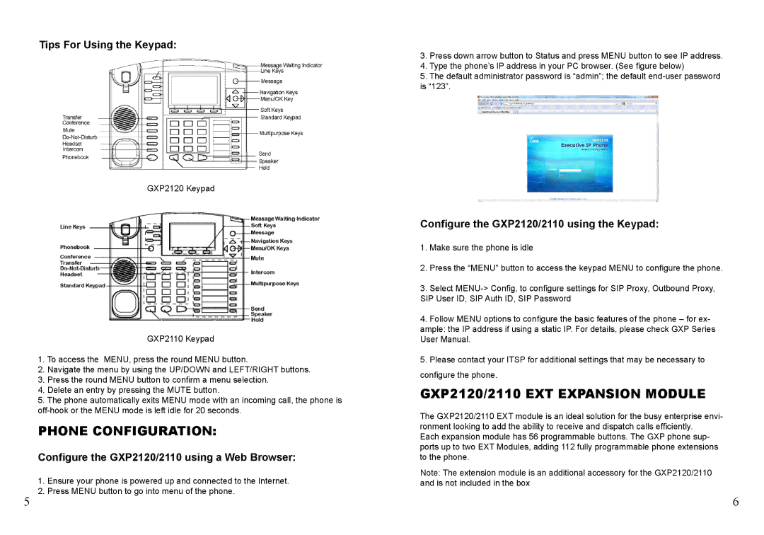 Grandstream Networks warranty Phone Configuration, GXP2120/2110 EXT EXpansion Module, Tips For Using the Keypad 