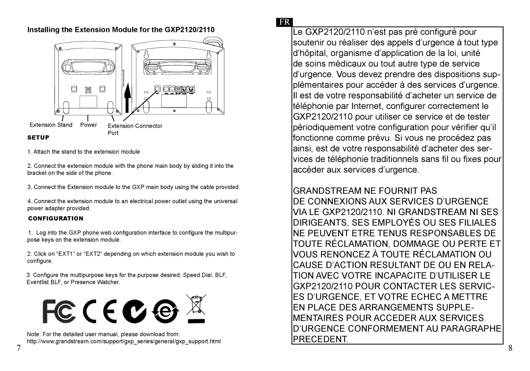 Grandstream Networks warranty Installing the Extension Module for the GXP2120/2110, SetupPort, ConfiguraTION 