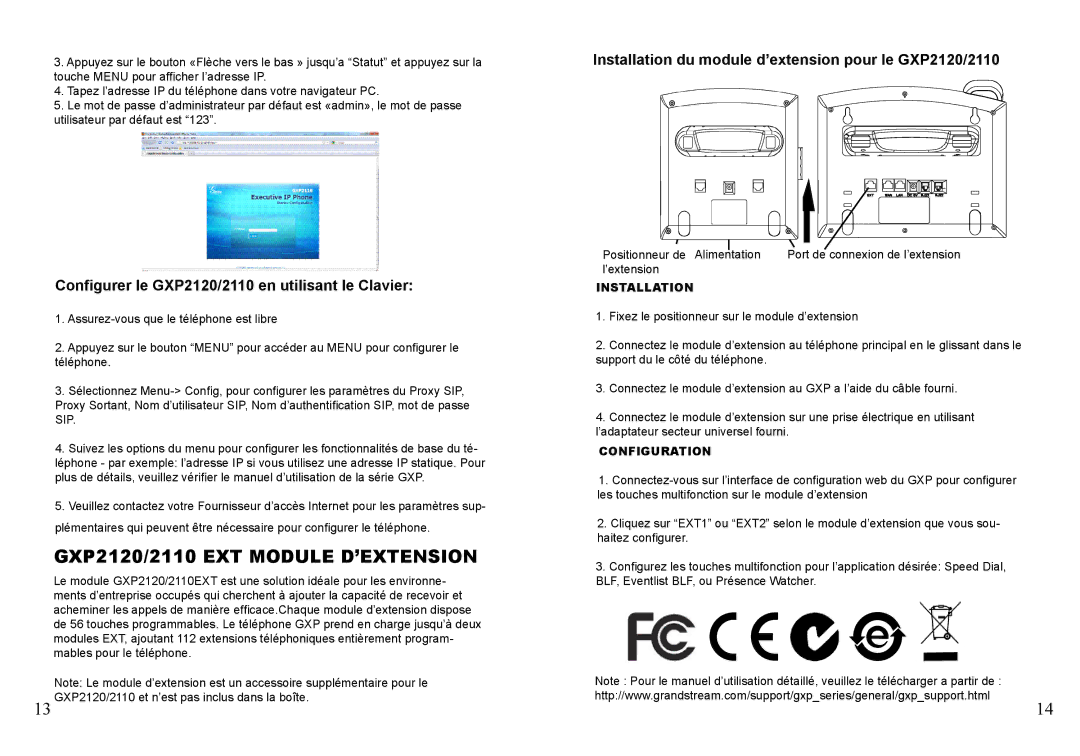 Grandstream Networks warranty GXP2120/2110 EXT module d’extension, Configurer le GXP2120/2110 en utilisant le Clavier 