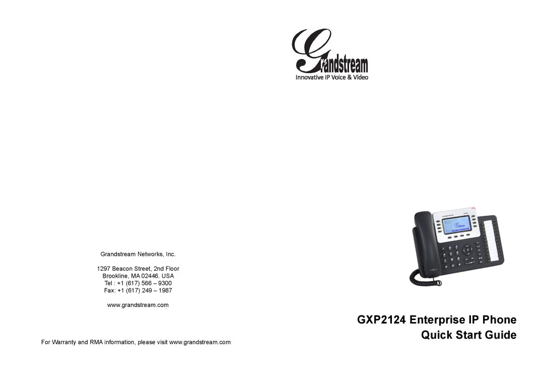 Grandstream Networks warranty GXP2124 Enterprise IP Phone Quick Start Guide 