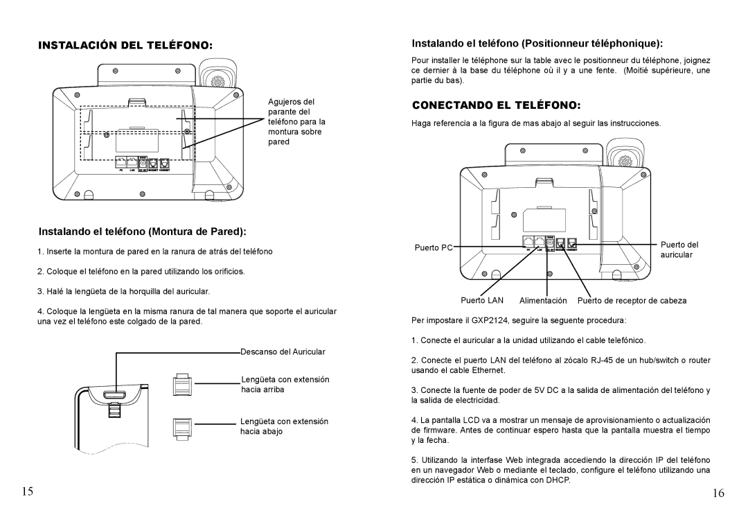 Grandstream Networks GXP2124 warranty Instalación DEL Teléfono, Instalando el teléfono Positionneur téléphonique 