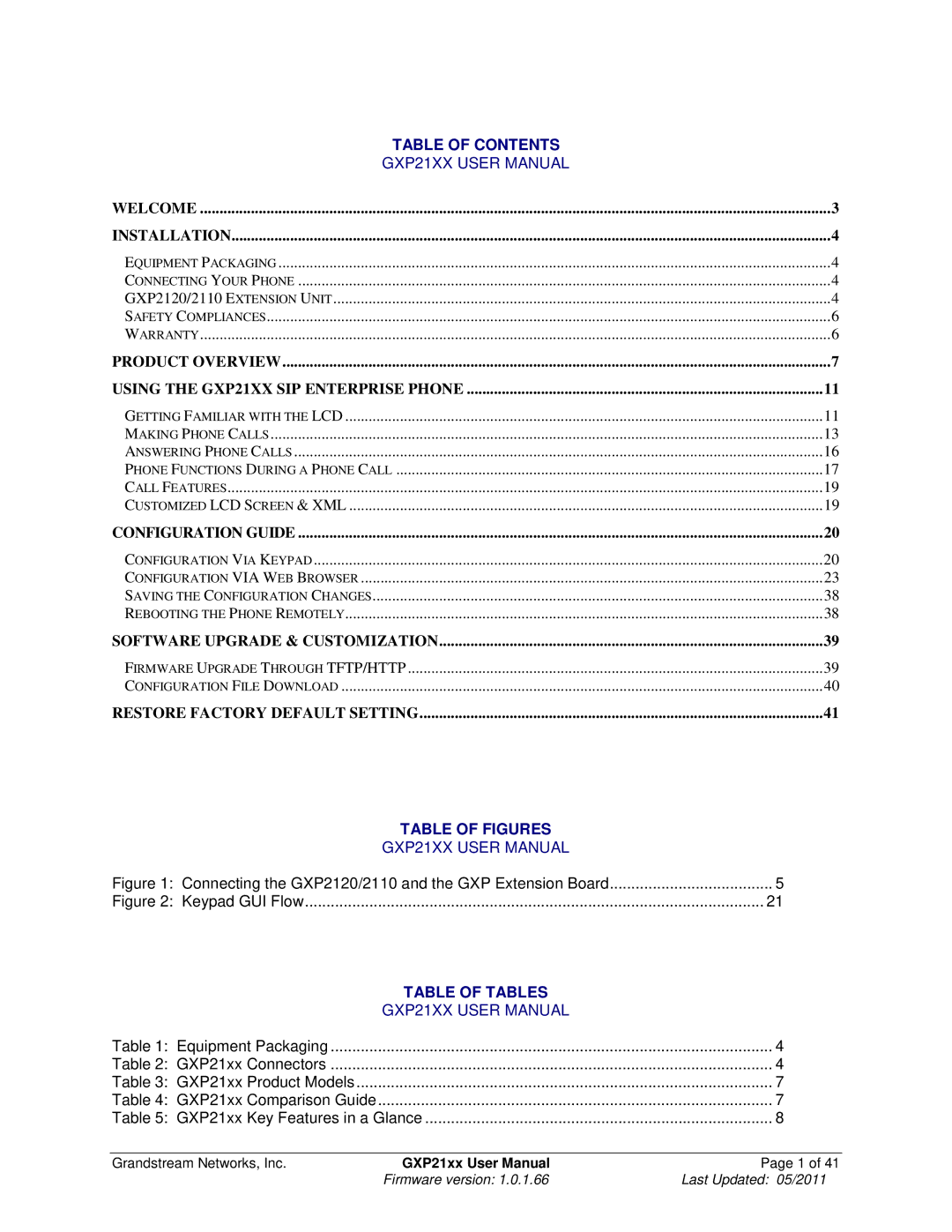 Grandstream Networks GXP21XX user manual Table of Figures 