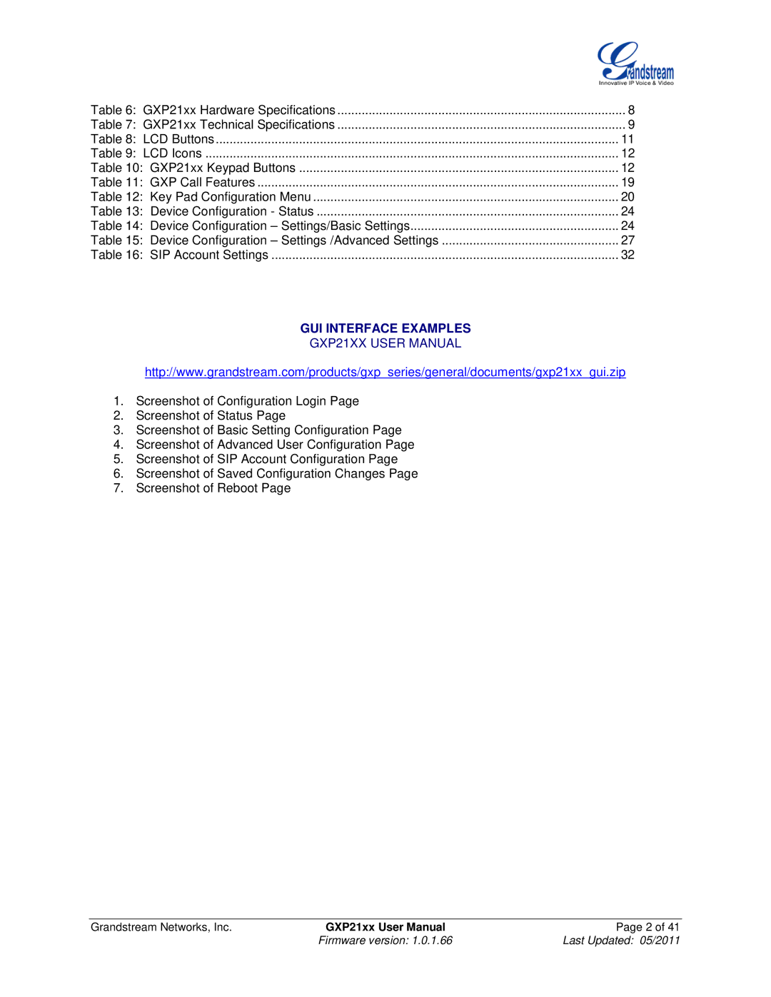 Grandstream Networks GXP21XX user manual GUI Interface Examples 