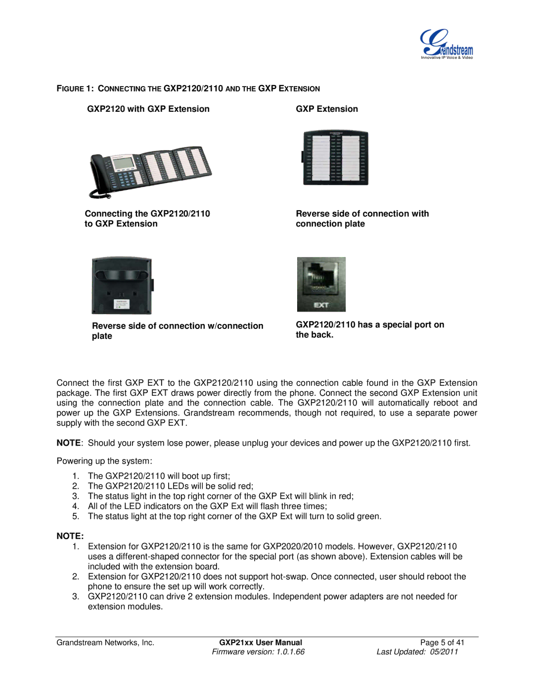 Grandstream Networks GXP21XX user manual Connecting the GXP2120/2110 and the GXP Extension 